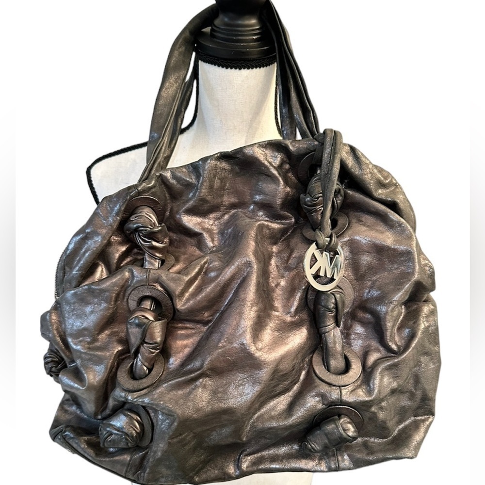 Michael Kors Zuma knotted gray metallic leather purse runway collection vintage